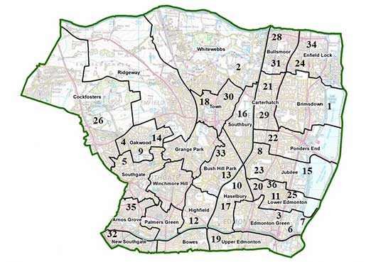 Map of Enfield showing HAF providers