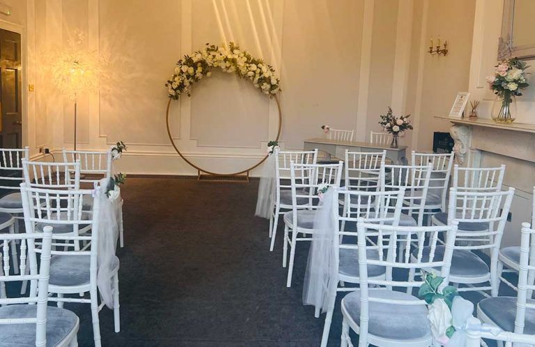 Inside the Admiral's Suite looking towards the ceremony area at the front of the room