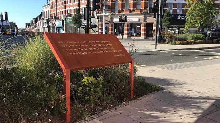 Steve Smith poetry installation in Palmers Green. Photo credit: Ana Vincente